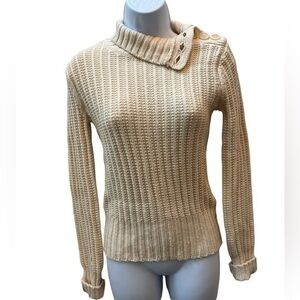 Banana Republic Sweater Ivory Button Neck Cable Wool Blend Size Small Classic